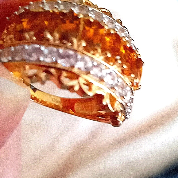 TANZANIAN NATURAL GOLDEN TOURMALINE, NATURAL WHITE ZIRCON RING - Picture 3 of 9